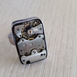 Square vintage watch movement ring