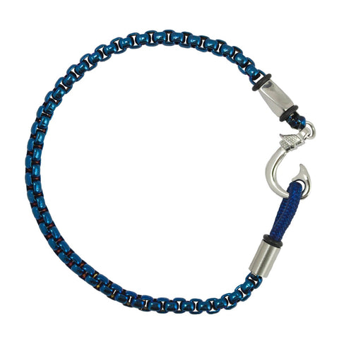 Blue Stainless steel bracelet with fishing hook