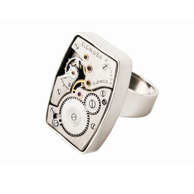 Square vintage watch movement ring